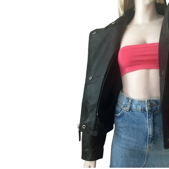 FMC Leather Biker Motorcycle Moto Jacket Removable liner Fringe Zippers  Studded - Picture 12 of 15